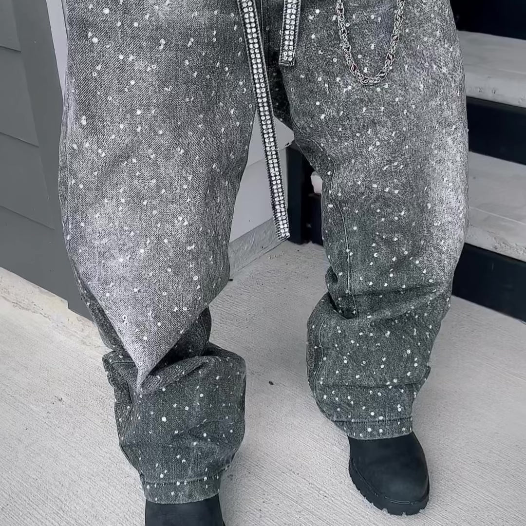 AALLYVA Rhinestone Baggy Pants