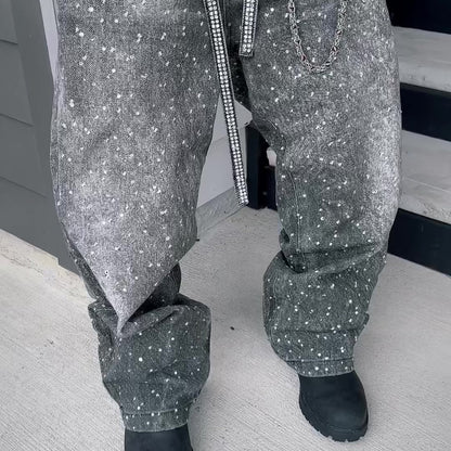 AALLYVA Rhinestone Baggy Pants