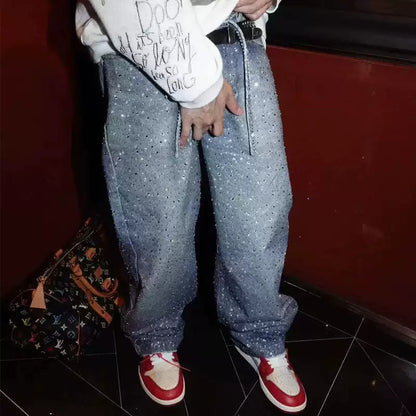 AALLYVA Rhinestone Baggy Pants