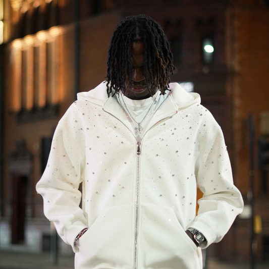 AALLYVA Rhinestone Galaxy Zip Up Hoodie