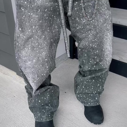 AALLYVA Rhinestone Baggy Pants