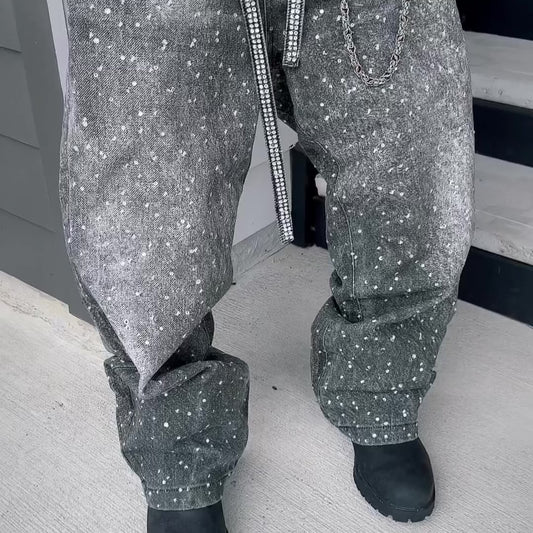 AALLYVA Rhinestone Baggy Pants
